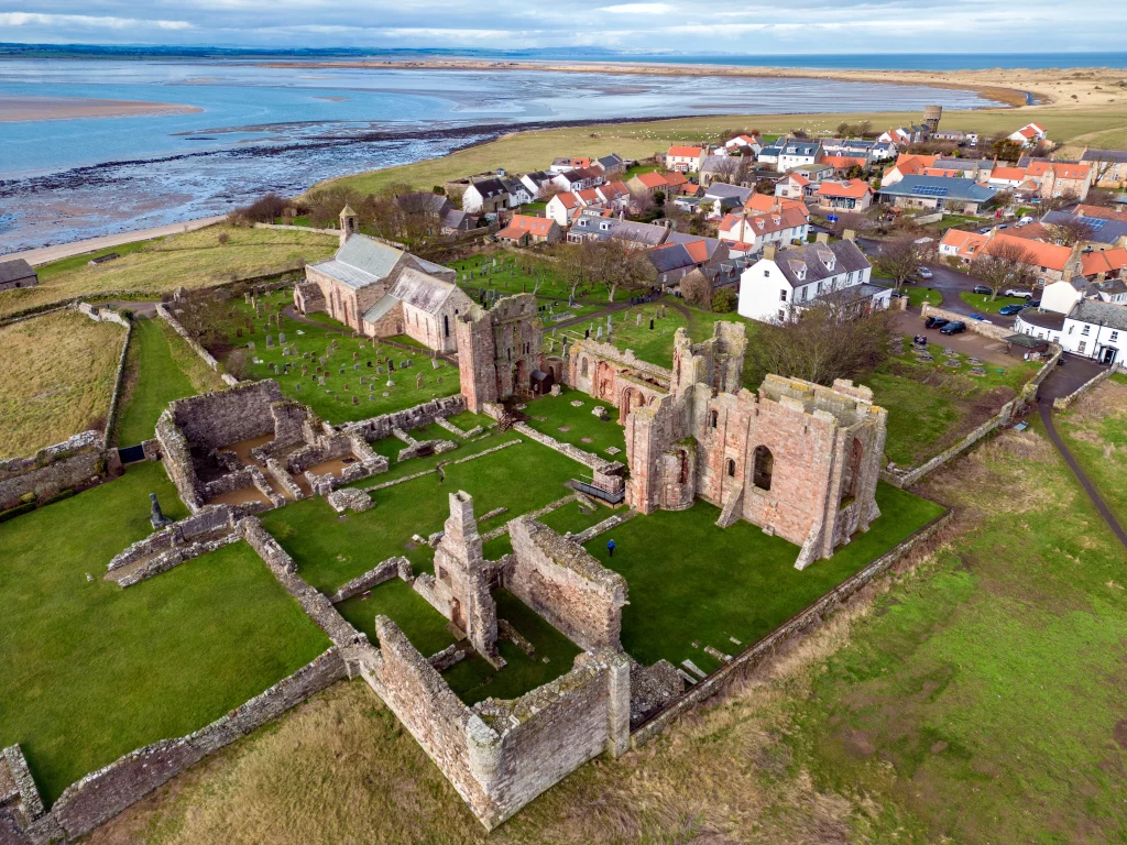 The ruins of Lindisfarne Priory on Holy Island, Northumberland — a key site on the Northern Saints Retreat at Minsteracres